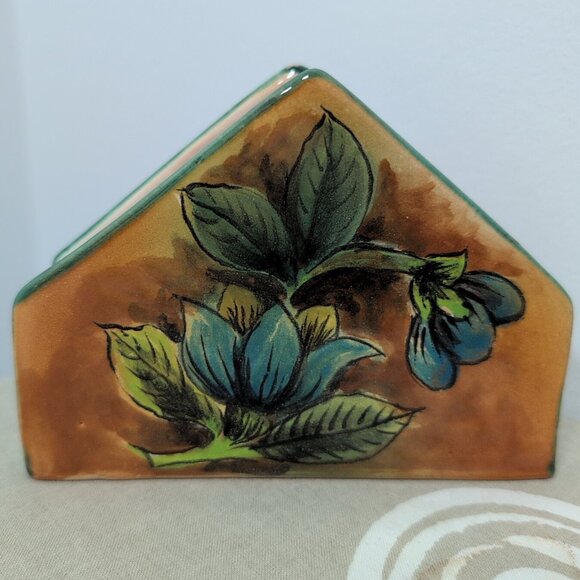 Vintage Mayolica Mexico Hand Painted Pottery Napkin Holder Sta Rosa - Picture 1 of 6